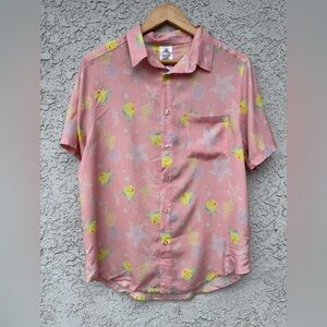 Disney The Little Mermaid Flounder Pink Button Down Short Sleeve. Size S